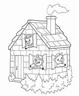 Coloring Brick House Pigs Little Comments sketch template
