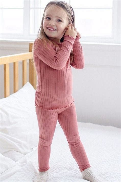 girls shirring dusty pink pajamas toddler girls ribbed pink etsy