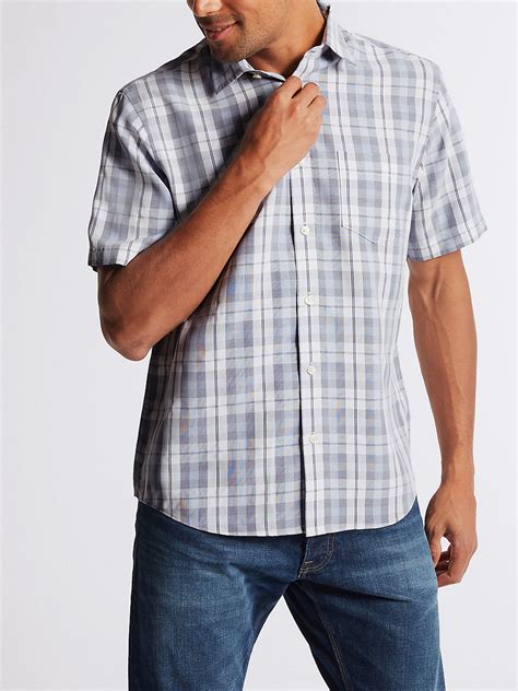 marks  spencer  white mens pure cotton checked short sleeve