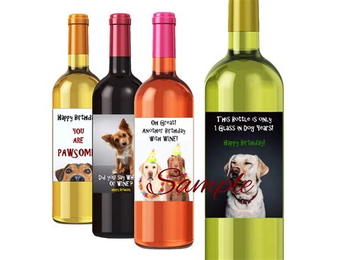 dog birthday wine labels set   funny dog lover labels etsy