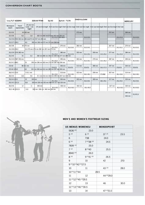 ski boot size conversion chart printable