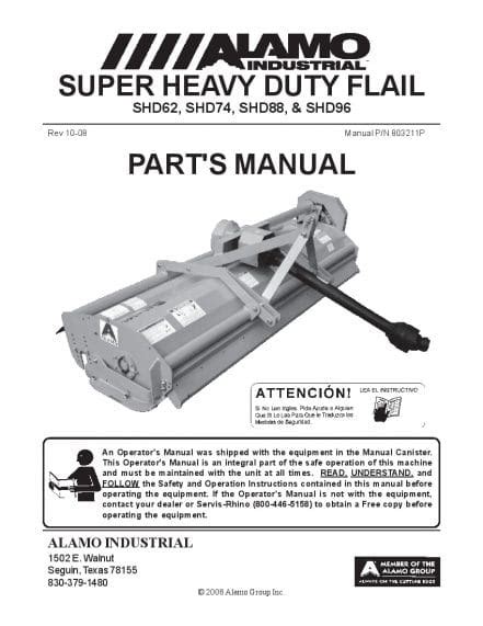 alamo shd shd shd shd super heavy duty flail mower parts   service manual