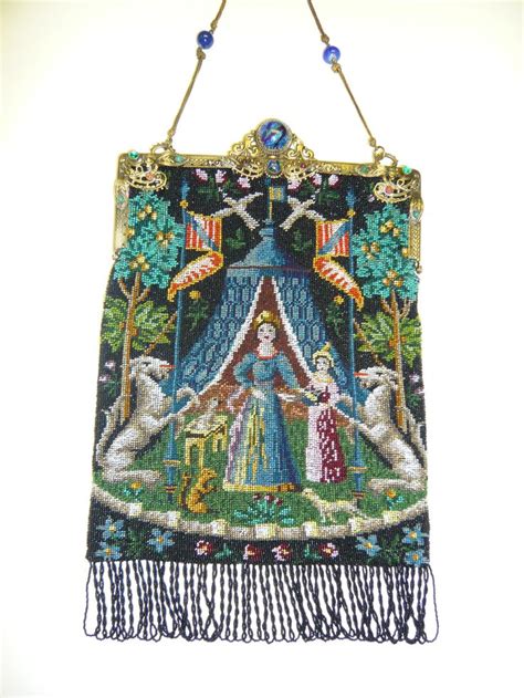 micro beaded figural purse based on antique tapestry collection of