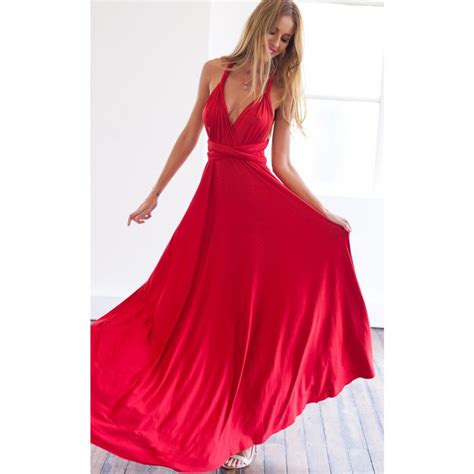 2017 Winter Women Multi Way Dress Beautiful Red Maxi Dress Sexy V Neck