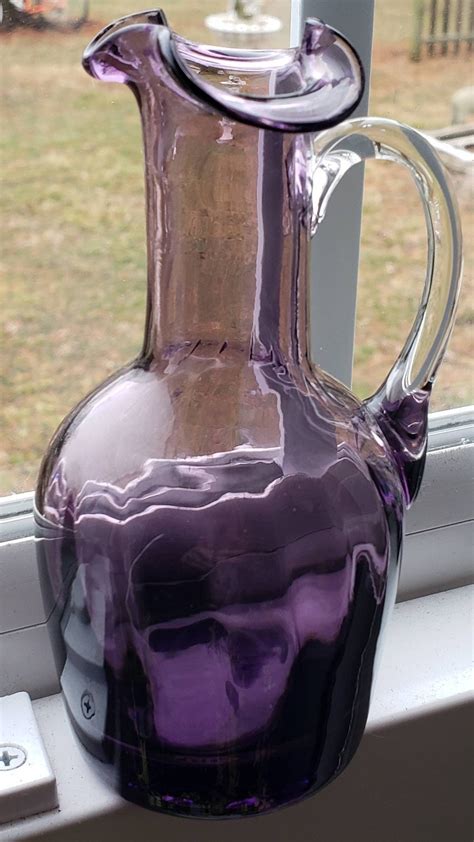 Amethyst Glass Pitcher Vase Vintage 1960s Blown Glass Purple Etsy