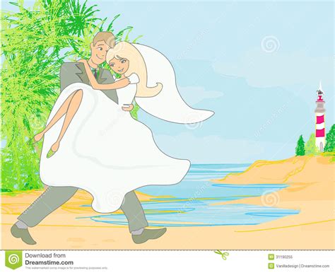 Wedding Couple On A Tropical Beach Stock Illustration