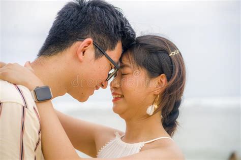 Sweet And Romantic Lifestyle Portrait Of Young Happy Asian Chinese