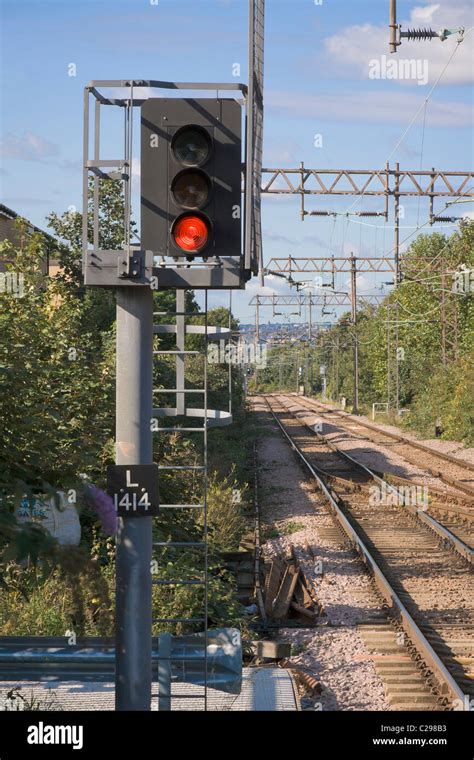 red signal   railway  uk stock photo alamy