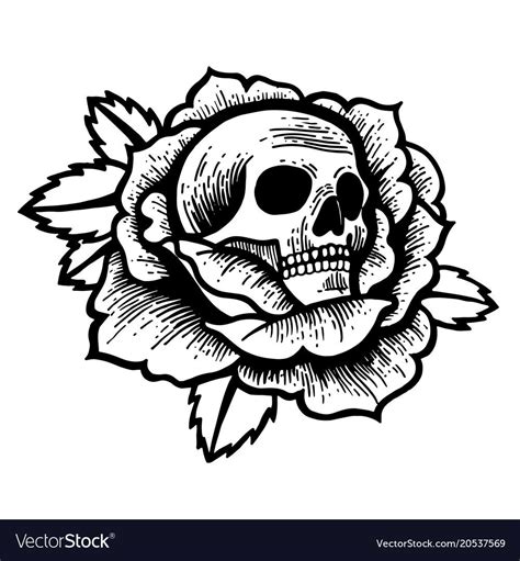 old school rose tattoo with skull vector image on