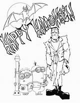 Coloring Frankenstein Minions Halloween Pages Minion Printable Kids Library Clipart sketch template