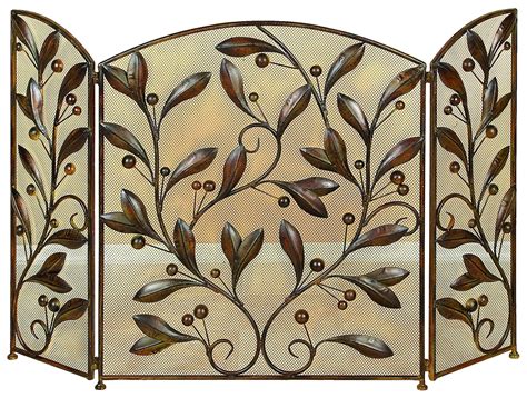 decmode large  panel brown metal fireplace screen  vines