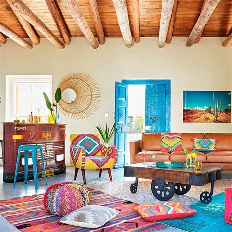 home decor bohemian houseplant  mexican home decor boho style interior colourful living room