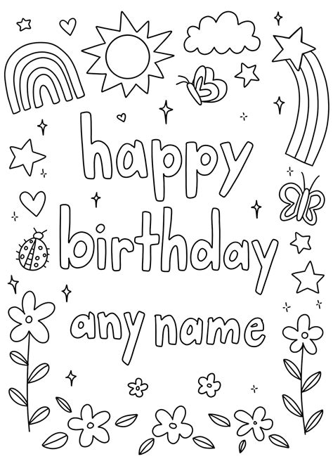 kids colorable birthday card  child girl birthday card etsy