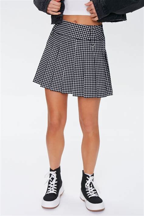 pleated plaid mini skirt