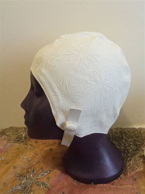 Bathing Cap Vintage Universal Rubber Swim Swimming Cap White Flowers