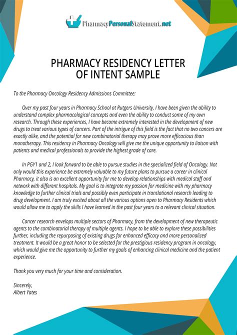 pharmacy residency letter  intent sample  pharmacyapplication
