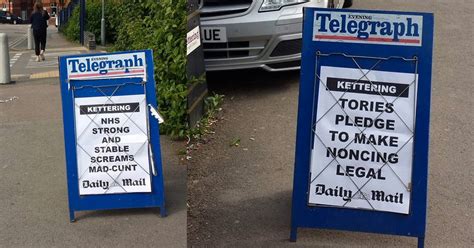 people  sticking  fake newspaper headlines  kettering
