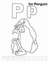 Penguin Coloring Handwriting Practice Pages Kids sketch template