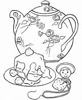 Coloring Pages Tea Party Teapot Cake Birthday Kids Print Sheet Printable Color Cup Teacup Adult Book Colouring Parties Princess Decorative sketch template