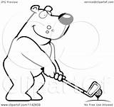 Golfing Holding Bear Against Club Tee Clipart Cartoon Ball Thoman Cory Outlined Coloring Vector Clip 2021 sketch template