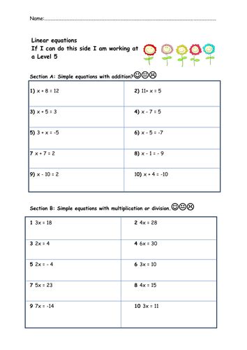 linear equations worksheets teaching resources