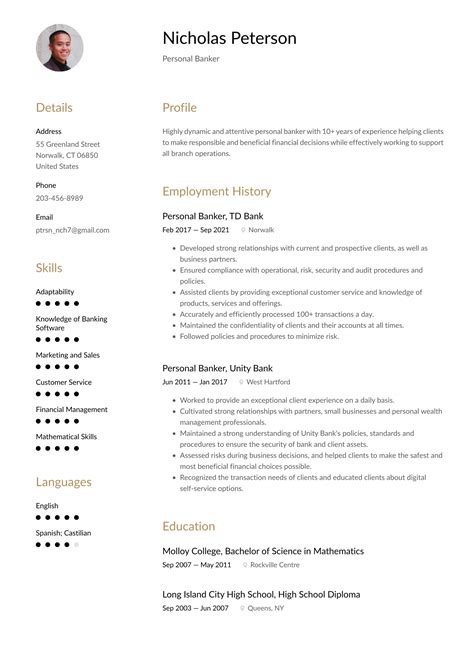 personal banker resume sample