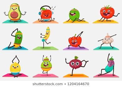 cute fruit  vegetables  yoga exercises  gymnastics poses