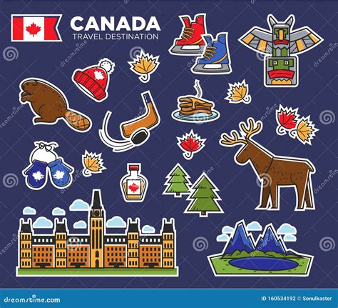 canada travel guide skyline flat map poster vector illustration cartoondealercom