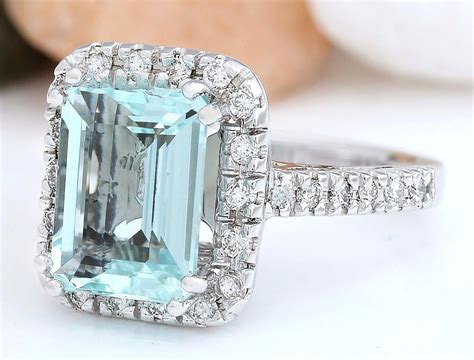 large women jewelry  silver aquamarine gemstone wedding bridal ring