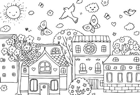 coloring pages printable spring village detailed coloring pages