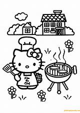 Kitty Hello Pages Coloring Cooking Online Color Printable sketch template