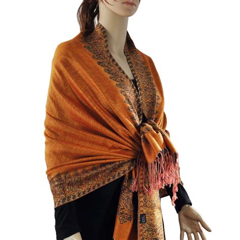 pashmina border pattern orange wholesale scarves city