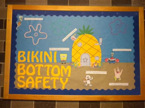 our spongebob themed bulletin board contains information about how to stay safe during this
