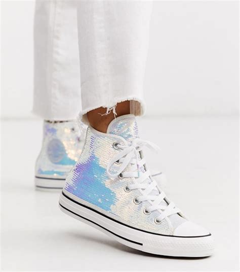 converse iridescent sequin high top sneakers  popsugar fashion