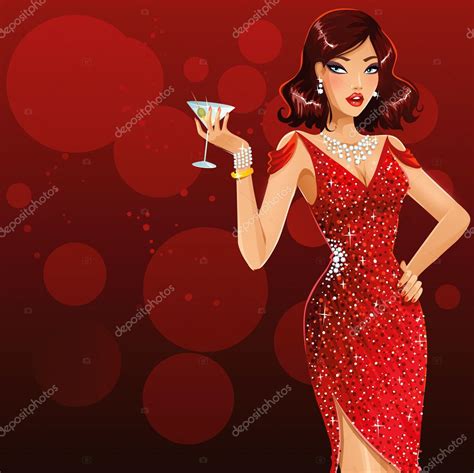 Beautiful Sexy Woman In Red Dress — Stock Vector © Deedl 40553403