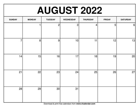 printable august  calendar templates  holidays vl calendar