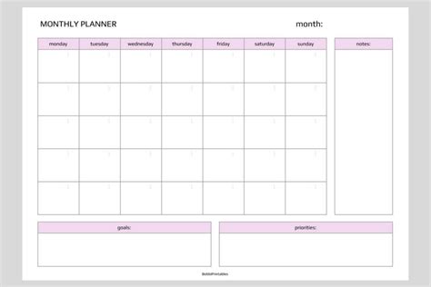 monthly planner template  printable printable templates