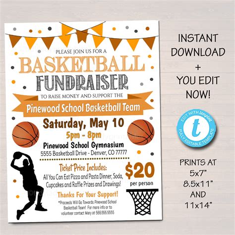 basketball fundraiser flyer pto pta tidylady printables