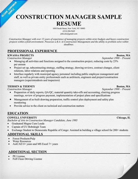 construction resume templates samples images