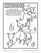 Kitsune Coloring Color Pages Japanese Folklore Education sketch template