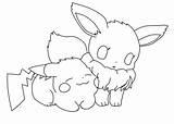 Coloring Pikachu Eevee Chibi sketch template