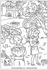 Picking Apples Orchard Zbiory Kolorowanki Jesienne Activityvillage Farm sketch template