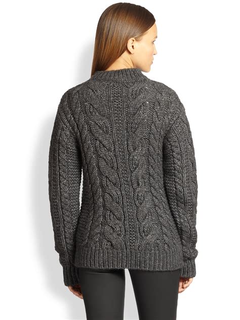 Lyst Belstaff Brea Cable Knit Sweater In Gray