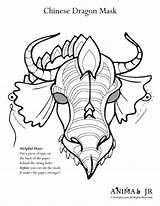 Dragon Coloring Mask Chinese Printable Masks Year Face Craft Head Animal Color Dragons Print Crafts Printables Halloween Template Pages Kids sketch template