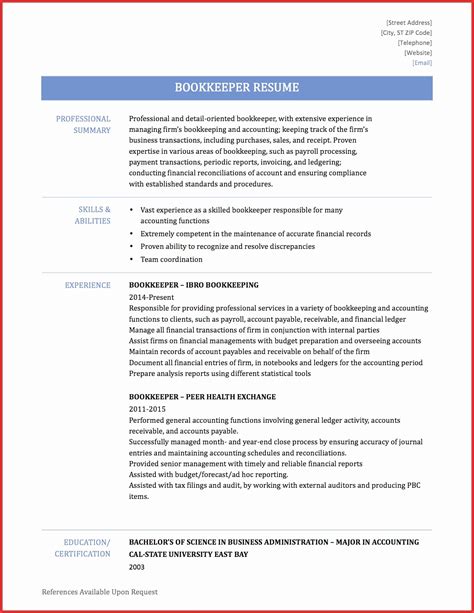 sample resume   bookkeeper terrykontiea
