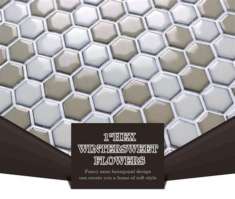 wintersweet flowers   hexagon porcelain tile kitchen backsplash