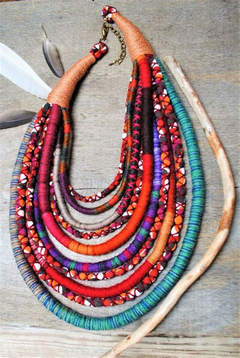 eco friendly statement bohemian necklace layering fabric