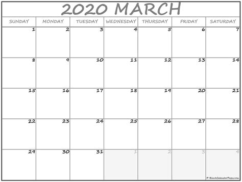 March 2020 Calendar Free Printable Monthly Calendars