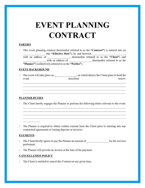 event planning contract templates printable templates