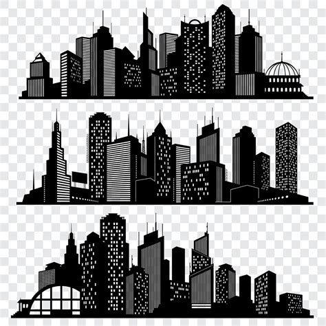 cityscapes town skyline buildings big city silhouettes vector set  microvector thehungryjpeg